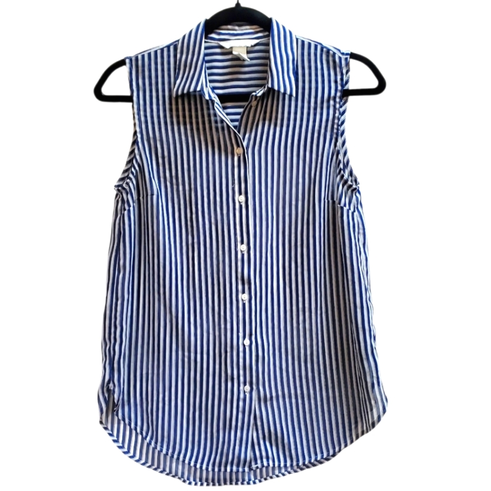 H&M Navy Striped Sleeveless Button Down Shirt Size 0